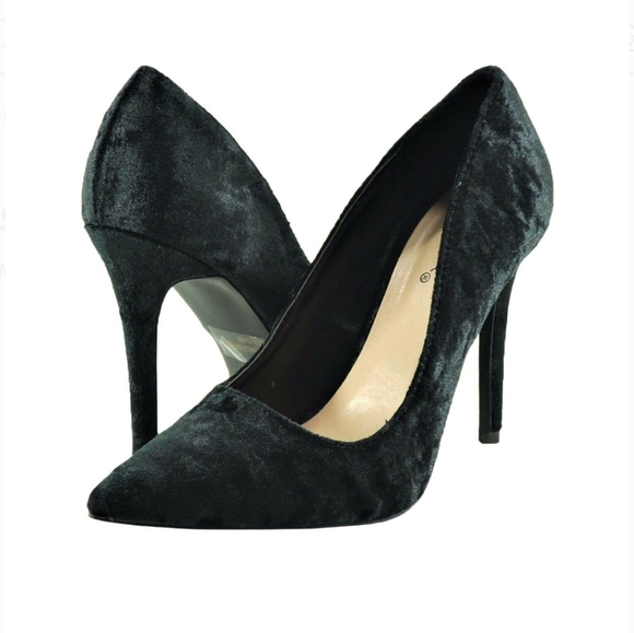 Black Velvet Suede Heels - Picture 4 of 5